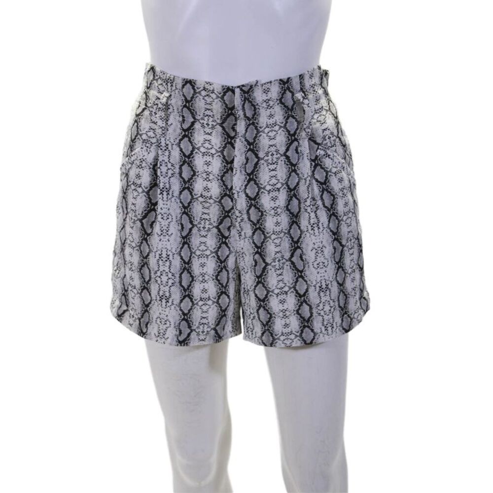 Sen Womens Zipper Fly High Rise Snakeskin Shorts White Black Size Small